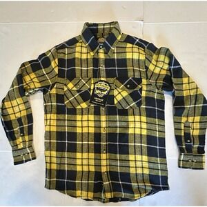 Angry Minnow Flannel Share Yellow Black Plaid Size Medium Long Sleeve